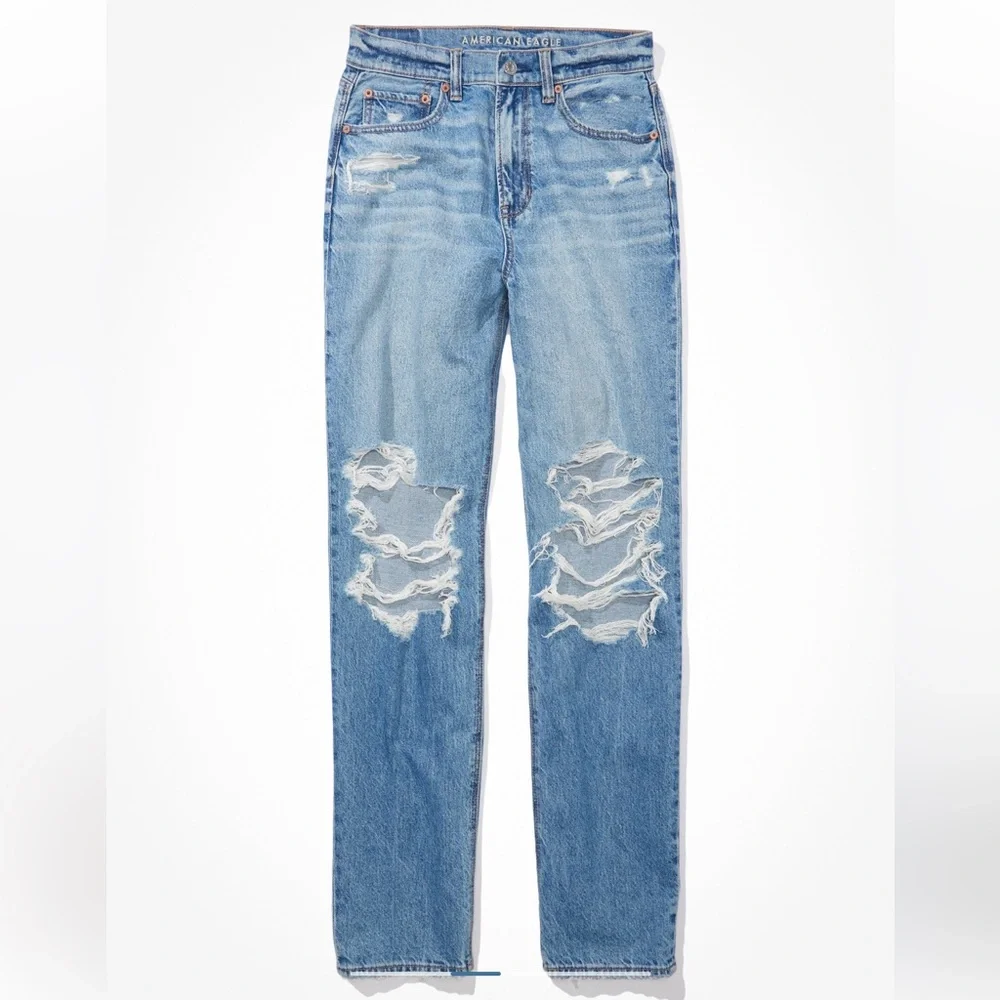 Plus Size AE Distressed Mom Jeans - Picture 3 of 4